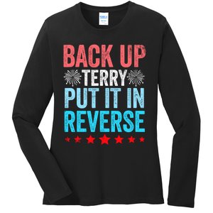 Retro Back Up Terry Put It In Reverse 4th Of July Fireworks Ladies Long Sleeve Shirt