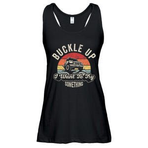 Retro Buckle Up I Want To Try Something Offroad Car Ladies Essential Flowy Tank