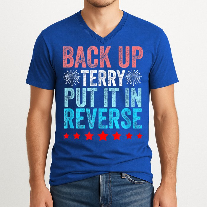 Retro Back Up Terry Put It In Reverse 4th Of July Fireworks V-Neck T-Shirt