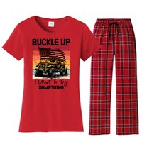 Retro Buckle Up I Want To Try Something Offroad Usa Car Women's Flannel Pajama Set