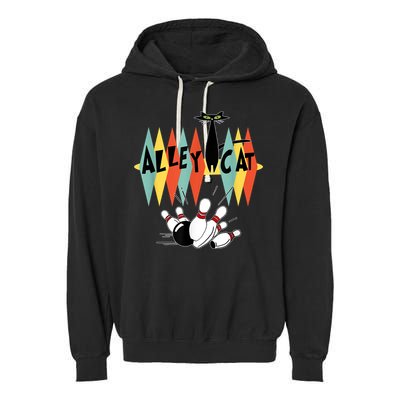 Retro Bowling Vintage Bowler Alley Cat Vintage Garment-Dyed Fleece Hoodie