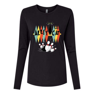 Retro Bowling Vintage Bowler Alley Cat Vintage Womens Cotton Relaxed Long Sleeve T-Shirt