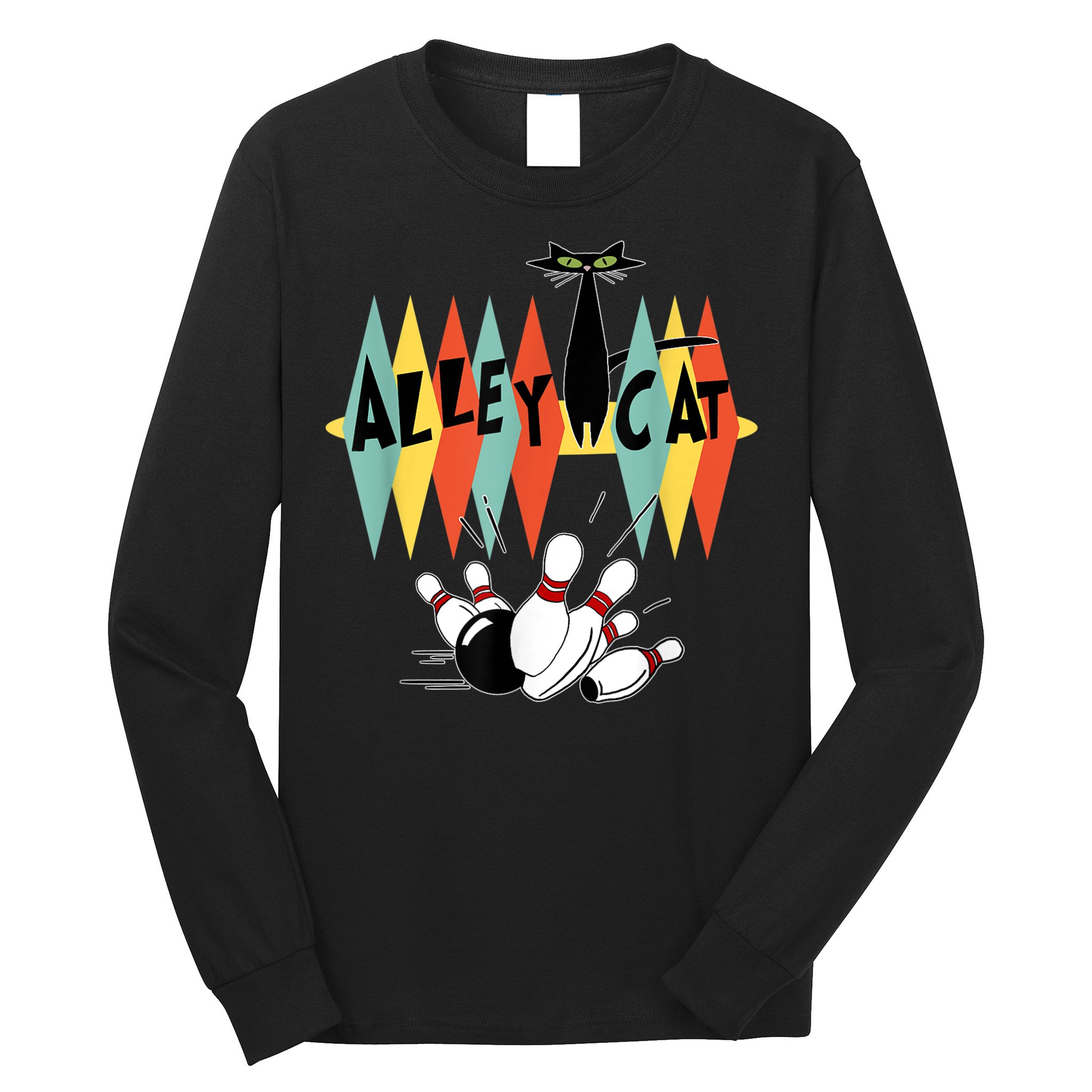 Retro Bowling Vintage Bowler Alley Cat Vintage Long Sleeve Shirt