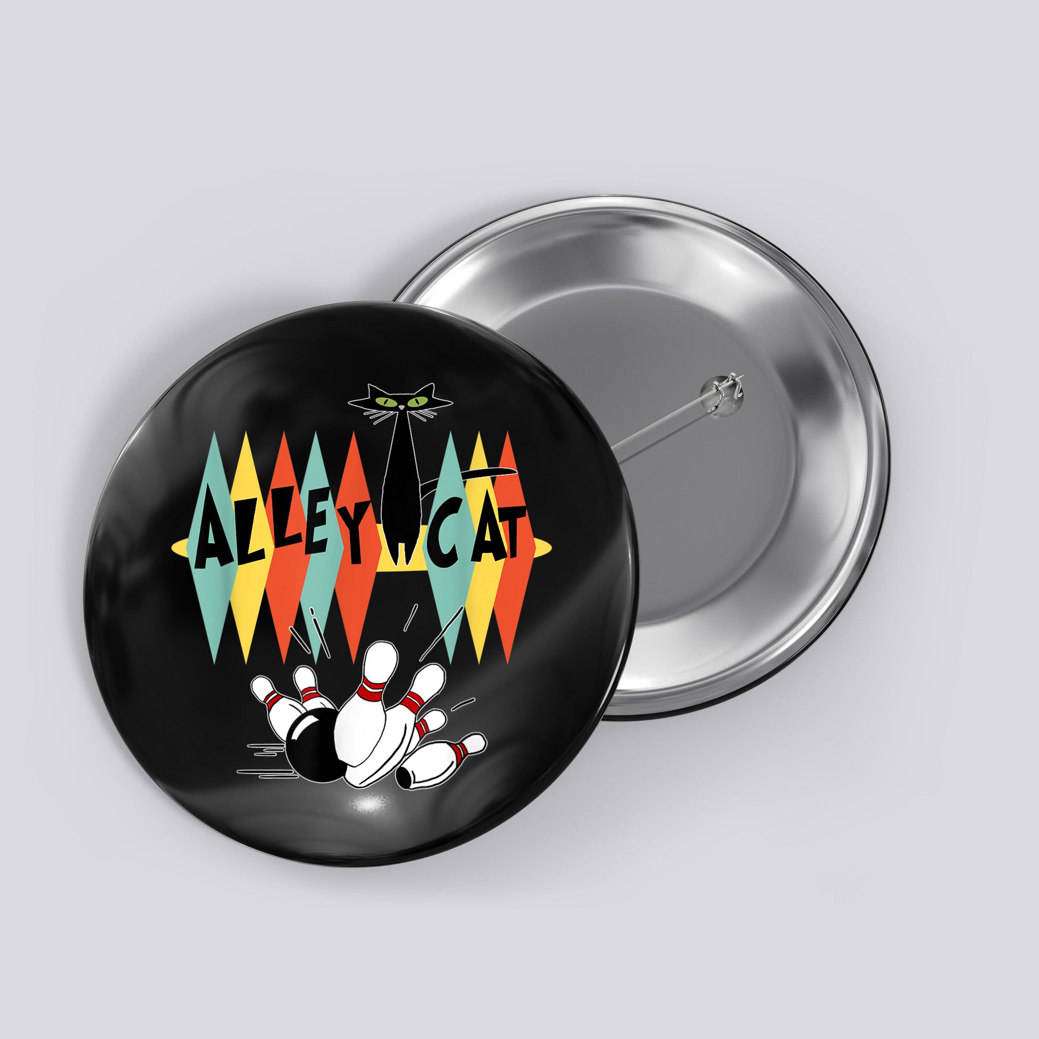 Retro Bowling Vintage Bowler Alley Cat Vintage Button