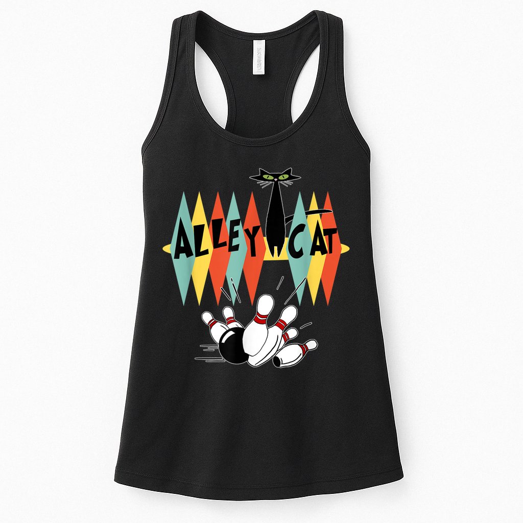 Retro Bowling Vintage Bowler Alley Cat Vintage Womens Tank Top