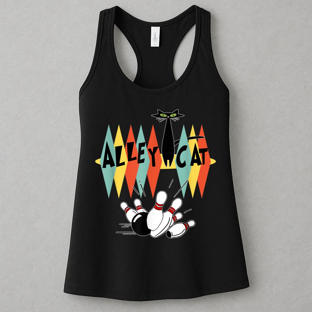 Retro Bowling Vintage Bowler Alley Cat Vintage Womens Tank Top