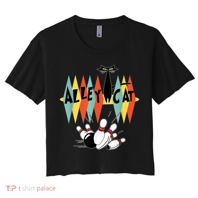Retro Bowling Vintage Bowler Alley Cat Vintage Crop Top