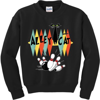 Retro Bowling Vintage Bowler Alley Cat Vintage Kids Sweatshirt