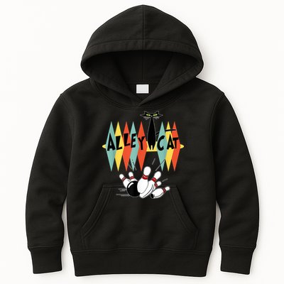 Retro Bowling Vintage Bowler Alley Cat Vintage Kids Hoodie