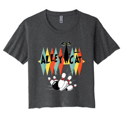 Retro Bowling Vintage Bowler Alley Cat Vintage Women's Crop Top Tee