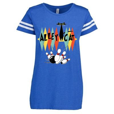 Retro Bowling Vintage Bowler Alley Cat Vintage Enza Ladies Jersey Football T-Shirt