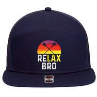 RELAX BRO! Vintage Surf Sun Design Lacrosse 7 Panel Mesh Trucker Snapback Hat