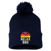 RELAX BRO! Vintage Surf Sun Design Lacrosse Pom Pom 12in Knit Beanie