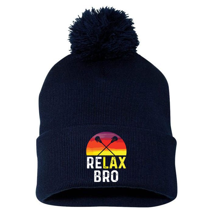 RELAX BRO! Vintage Surf Sun Design Lacrosse Pom Pom 12in Knit Beanie