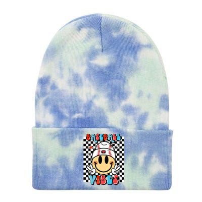 Retro Baseball Vibes Funny Baseball Smile Face Meme Tie Dye 12in Knit Beanie