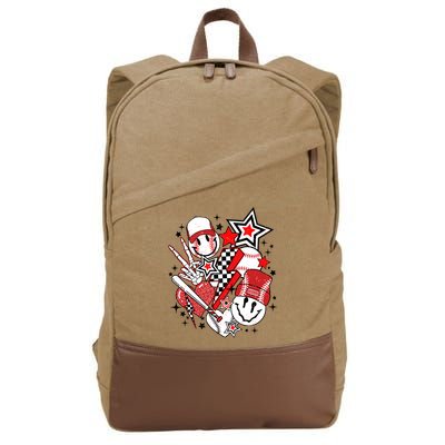 Retro Baseball Vibes Funny Smile Face Meme Cotton Canvas Backpack