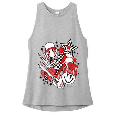 Retro Baseball Vibes Funny Smile Face Meme Ladies PosiCharge Tri-Blend Wicking Tank
