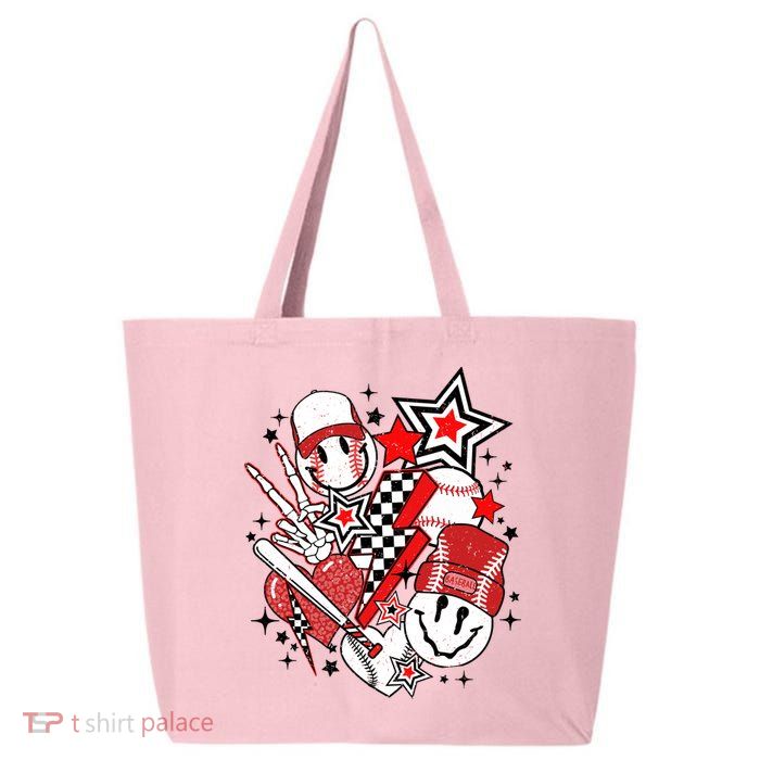 Retro Baseball Vibes Funny Smile Face Meme 25L Jumbo Tote