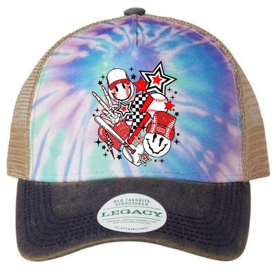 Retro Baseball Vibes Funny Smile Face Meme Legacy Tie Dye Trucker Hat