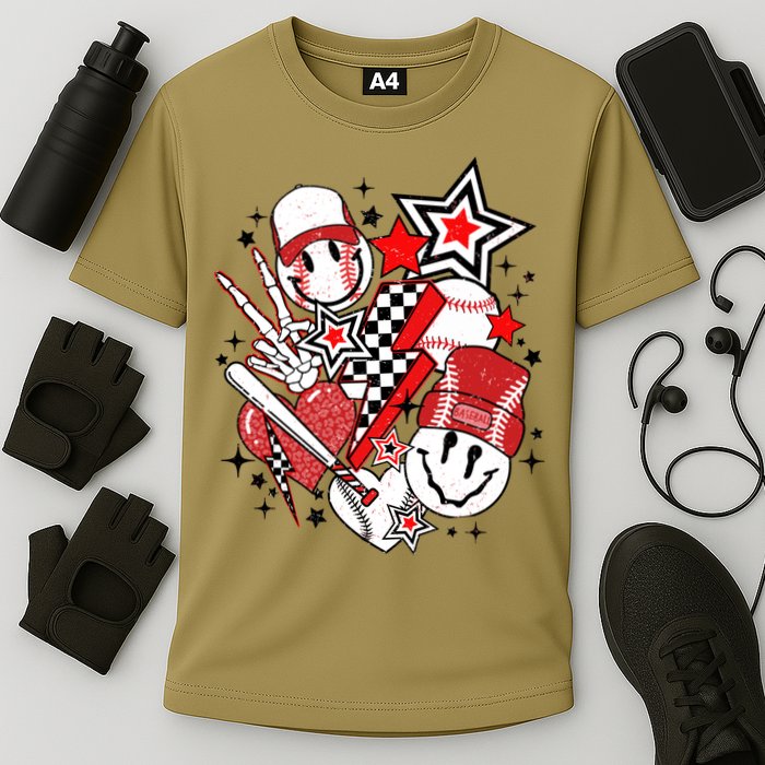 Retro Baseball Vibes Funny Smile Face Meme Performance Shirt