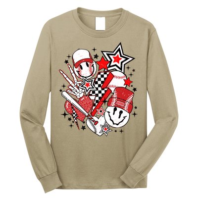 Retro Baseball Vibes Funny Smile Face Meme Long Sleeve Shirt