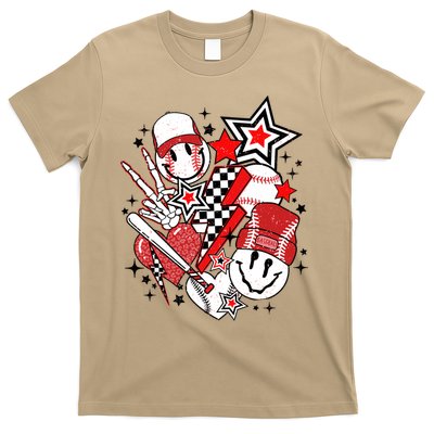 Retro Baseball Vibes Funny Smile Face Meme T-Shirt