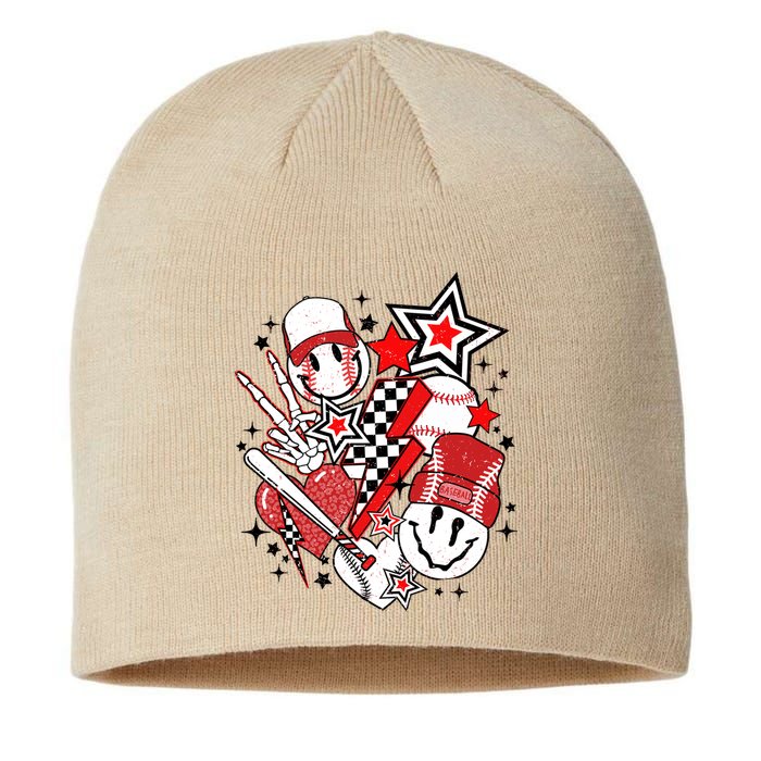 Retro Baseball Vibes Funny Smile Face Meme Sustainable Beanie