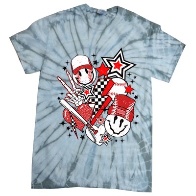 Retro Baseball Vibes Funny Smile Face Meme Tie-Dye T-Shirt