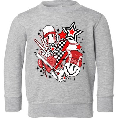 Retro Baseball Vibes Funny Smile Face Meme Toddler Sweatshirt