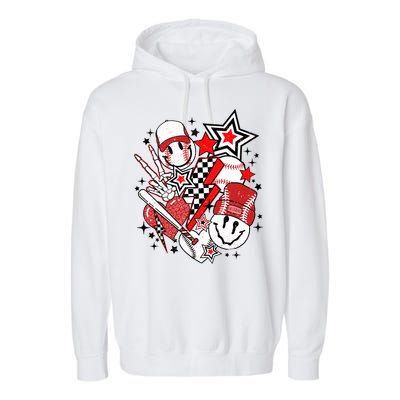 Retro Baseball Vibes Funny Smile Face Meme Garment-Dyed Fleece Hoodie