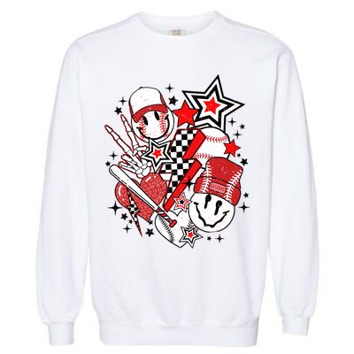 Retro Baseball Vibes Funny Smile Face Meme Garment-Dyed Sweatshirt