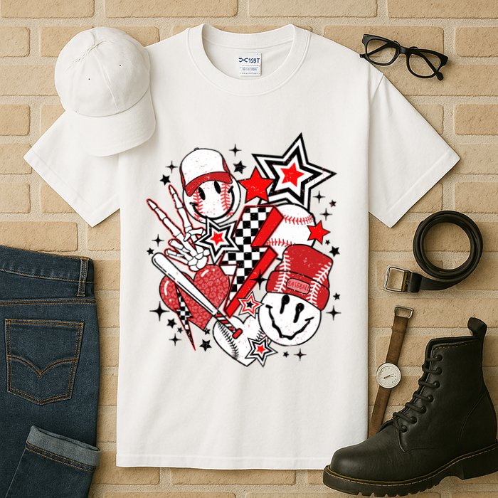 Retro Baseball Vibes Funny Smile Face Meme Tall T-Shirt