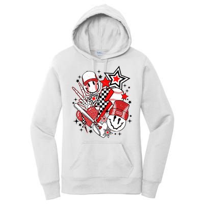 Retro Baseball Vibes Funny Smile Face Meme Women's Pullover Hoodie