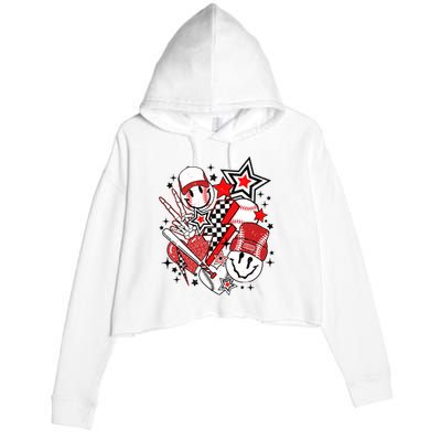 Retro Baseball Vibes Funny Smile Face Meme Crop Fleece Hoodie