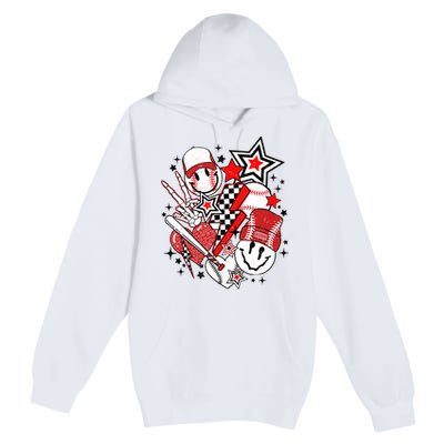 Retro Baseball Vibes Funny Smile Face Meme Premium Pullover Hoodie