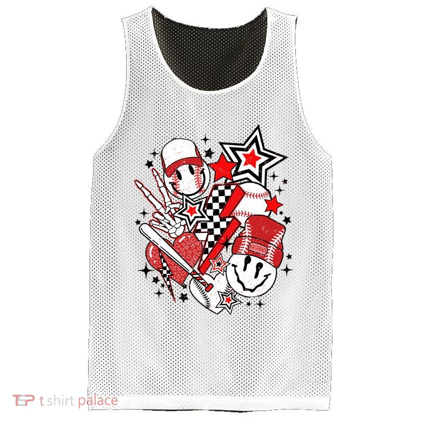 Retro Baseball Vibes Funny Smile Face Meme Mesh Reversible Basketball Jersey Tank