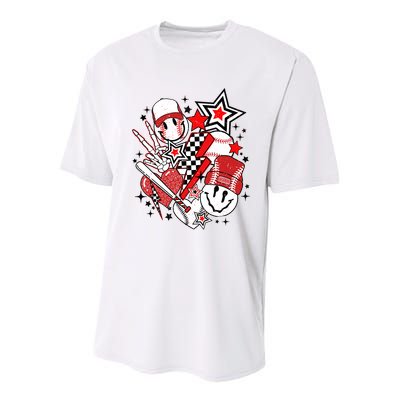 Retro Baseball Vibes Funny Smile Face Meme Youth Performance Sprint T-Shirt