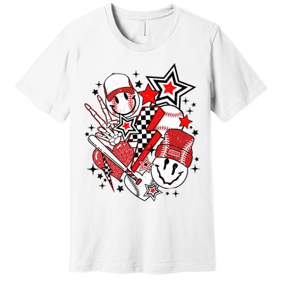 Retro Baseball Vibes Funny Smile Face Meme Premium T-Shirt