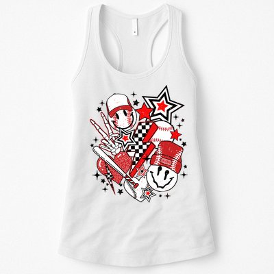 Retro Baseball Vibes Funny Smile Face Meme Womens Tank Top