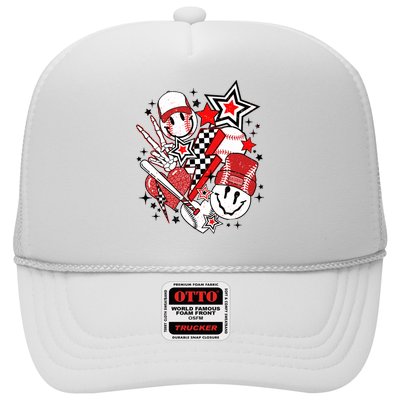 Retro Baseball Vibes Funny Smile Face Meme Trucker Hat