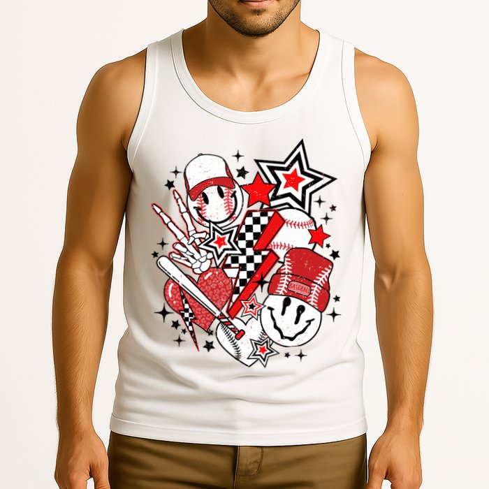 Retro Baseball Vibes Funny Smile Face Meme Tank Top