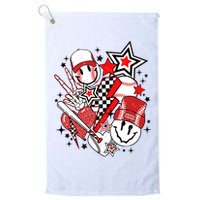Retro Baseball Vibes Funny Smile Face Meme Golf Towel