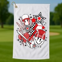 Retro Baseball Vibes Funny Smile Face Meme Golf Towel