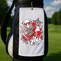 Retro Baseball Vibes Funny Smile Face Meme Golf Towel
