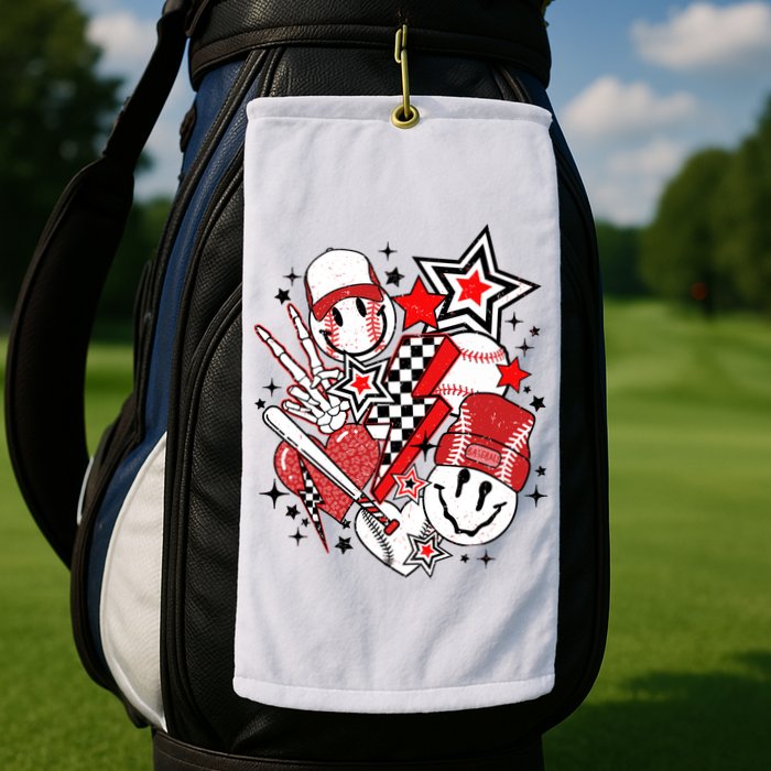 Retro Baseball Vibes Funny Smile Face Meme Golf Towel