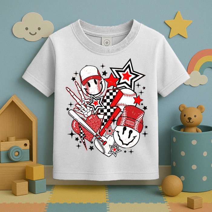 Retro Baseball Vibes Funny Smile Face Meme Toddler T-Shirt