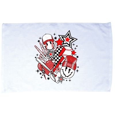 Retro Baseball Vibes Funny Smile Face Meme Microfiber Hand Towel