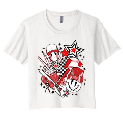 Retro Baseball Vibes Funny Smile Face Meme Crop Top