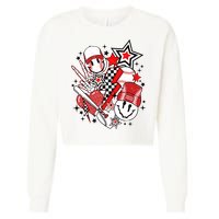 Retro Baseball Vibes Funny Smile Face Meme Cropped Pullover Crew