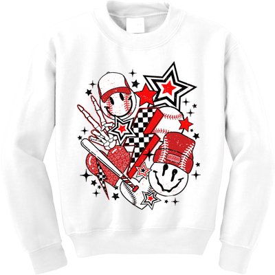 Retro Baseball Vibes Funny Smile Face Meme Kids Sweatshirt
